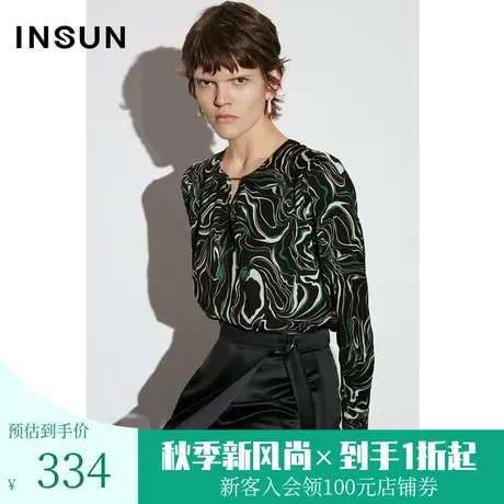 恩裳COVER2023春款新款不规则流动性线条印花缎面简约H型抗皱衬衫图片