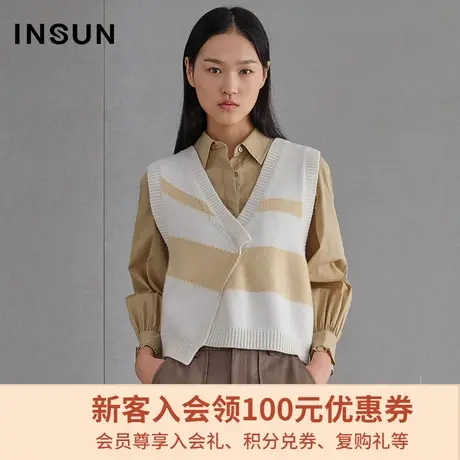 恩裳春季时尚宽松不对称设计绵羊毛马甲背心毛针织衫女图片