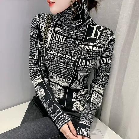 加厚毛衣女套头时尚提花针织衫修身显瘦上衣紧身内搭打底衫女秋冬图片