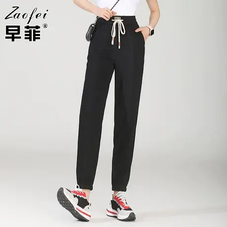 灰色运动裤女束脚裤2022春季新款黑色高腰哈伦裤九分长裤休闲卫裤图片