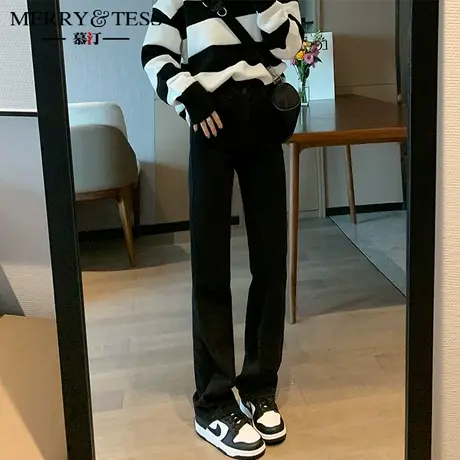 黑色直筒牛仔裤女2023年新款春秋装高腰显瘦百搭宽松新塘烟管裤子图片