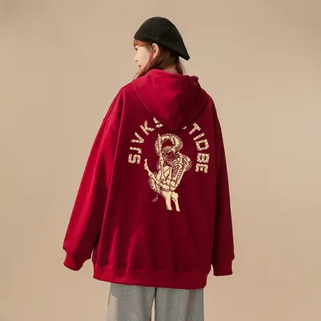 美式复古设计感卫衣女秋冬加绒加厚高街潮牌宽松chic港味大码外套商品大图