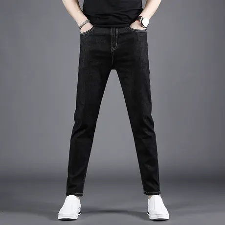 轻奢九分牛仔裤男夏季薄款2022年新款纯黑色修身小脚男士质感裤子商品大图