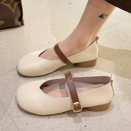 圆头玛丽珍鞋女复古2023新款韩版文艺仙女低跟单鞋软底粗跟奶奶鞋商品大图