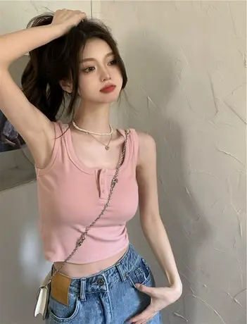 纯欲风辣妹短款内搭打底衫夏季无袖针织小吊带背心女外穿运动上衣图片