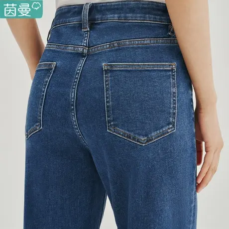 茵曼旗舰店微喇叭牛仔裤女2024春季新款复古蓝修身显瘦弹力长裤子图片