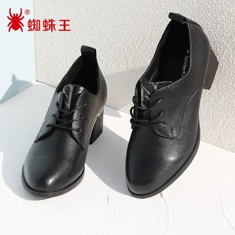 SPIDER KING/蜘蛛王女鞋真皮2022秋商场新款皮鞋窝窝鞋粗高跟软底图片