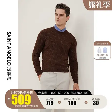 报喜鸟秋冬季圆领羊毛针织衫几何图案毛线衣男士保暖打底羊毛衫图片
