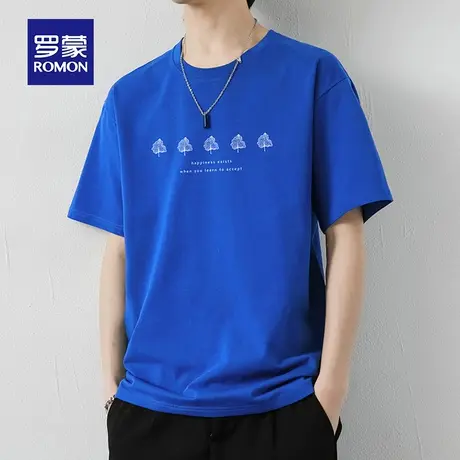 罗蒙男士纯棉短袖T恤夏季薄款印花圆领休闲半袖男装上衣服冰丝体t图片