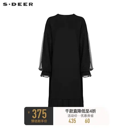 sdeer圣迪奥女装时尚圆领网纱拼接宽松连衣裙S241Z1224图片