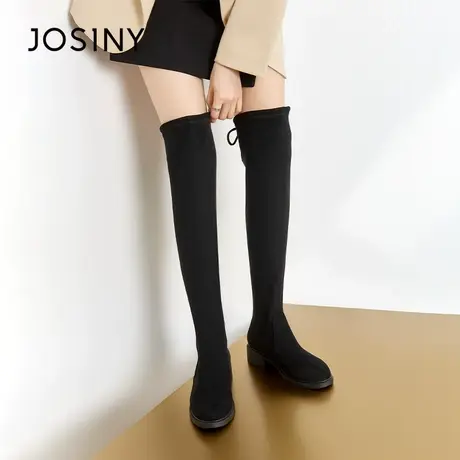 卓诗尼2023秋冬新款粗跟时装靴加绒舒适显瘦女靴时尚百搭长筒靴女商品大图