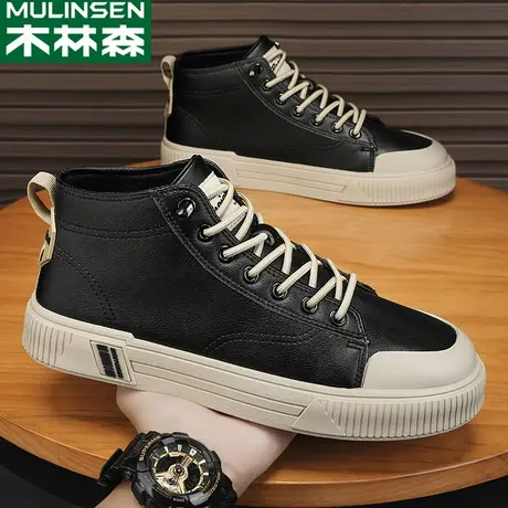 木林森高帮鞋男秋季韩版潮百搭运动休闲板鞋2023新款增高中帮男鞋商品大图