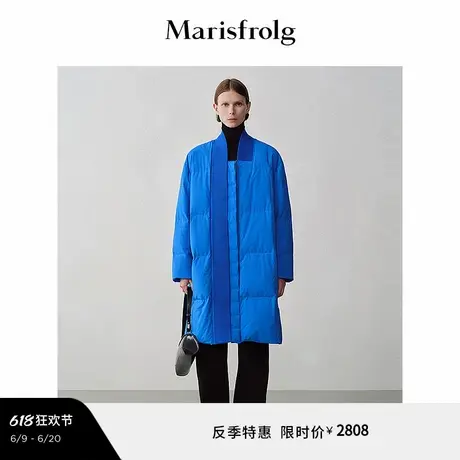 【轻羽系列】玛丝菲尔冬针织立领白鹅绒中长款羽绒服外套图片