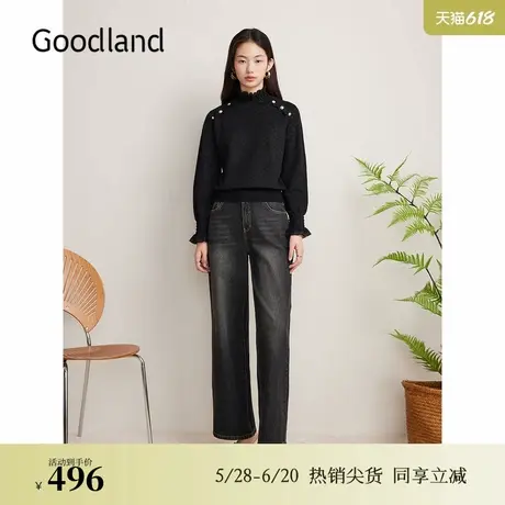 【博主同款】Goodland美地秋季法式蕾丝套头羊毛针织衫图片