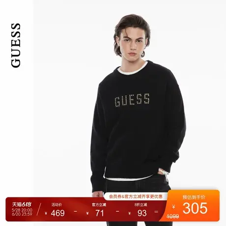 GUESS男士休闲镶钻logo设计羊毛毛衣-M4PR71Z0W90图片