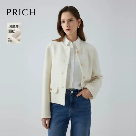 【绵羊毛】PRICH时尚双面呢大衣2024冬季新款小香风圆领外套女商品大图