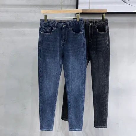 秋季复古水洗牛仔裤男潮牌修身小脚裤中国刺绣新款直筒休闲长裤男商品大图