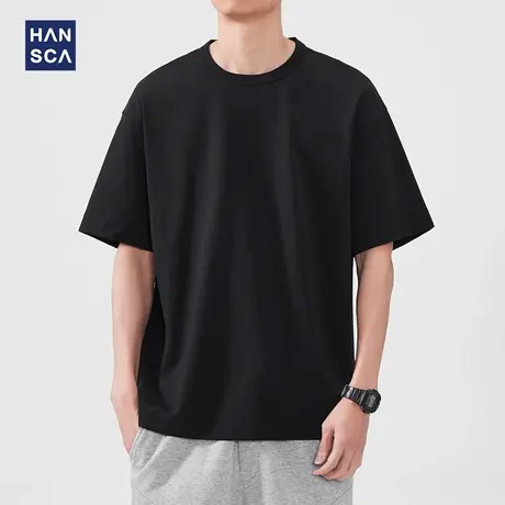 hansca 索罗娜凉感冰皮肌理感短袖T恤男2025夏季抑菌防螨宽松上衣商品大图