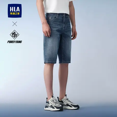 HLA/海澜之家POWER YOUNG系列牛仔中裤25春夏新水洗绣花直筒裤男商品大图