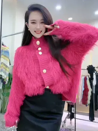 仿水貂绒开衫外套女2023秋季新款高级感气质宽松毛毛针织高龄毛衣商品大图