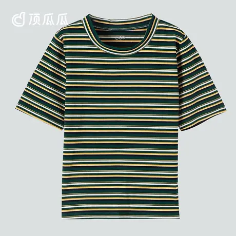 顶瓜瓜T恤女款夏季款顶呱呱丹彩条纹可外穿女士宽松短袖单上衣商品大图