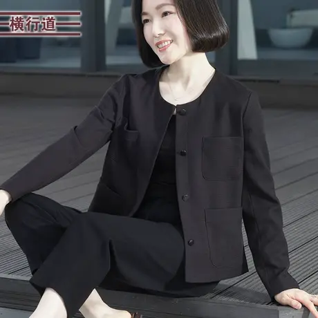 2023新款冬装圆领小香风宽松长袖外套女纯色大码妈妈洋气上衣开衫商品大图