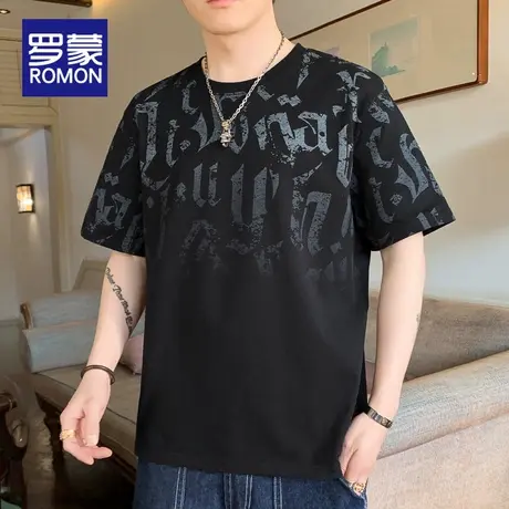 罗蒙短袖t恤男夏季纯棉潮牌大码男装2025新款宽松体恤男款上衣服商品大图