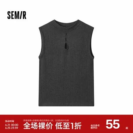 森马背心女镂空新中式国风小高领内搭修身打底衫春季针织无袖上衣商品大图