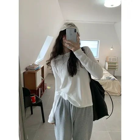 百搭韩系软糯弹力大宽松遮肉基础款b入白色打底衫长袖T恤女上衣服商品大图