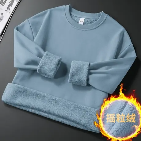 摇粒绒圆领卫衣男2023新款秋冬加绒保暖无帽长袖t恤宽松潮流百搭商品大图