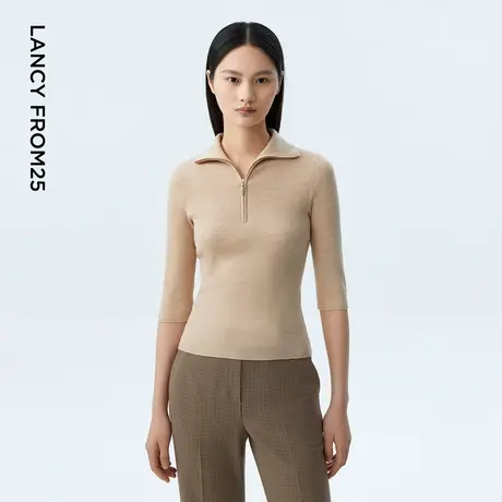 LANCY/朗姿2023秋季新款短袖毛针织衫修身基础休闲商品大图