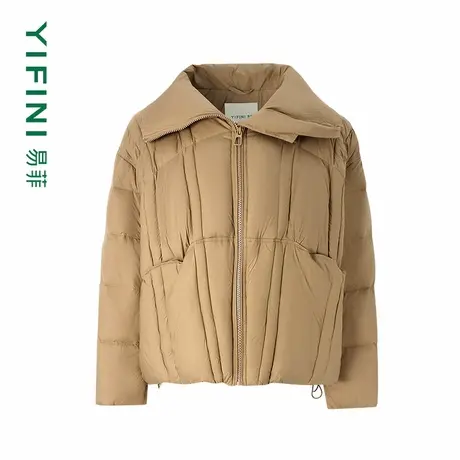 [专柜同款]Yifini/易菲白鹅绒翻领短款落肩百搭时尚羽绒服女外套商品大图