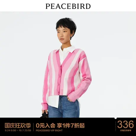 【商场同款】太平鸟女士时尚2023年春季新款V领条纹线开衫图片