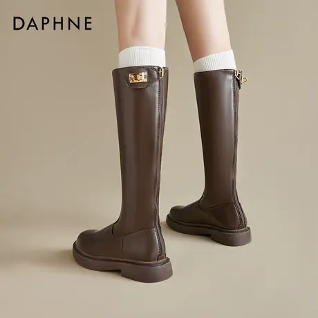 达芙妮棕色长筒靴女秋季2025新款不过膝骑士靴美拉德显瘦高筒靴子商品大图