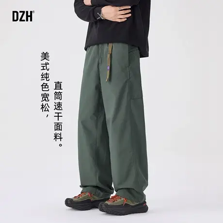 男生军绿色休闲裤男直筒宽松2025新款秋季裤子男款美式高街机能裤商品大图