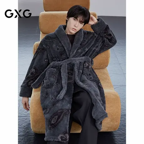 GXG男士家居服 腰果花柔软保暖男士睡袍休闲时尚家居服外套冬季款商品大图