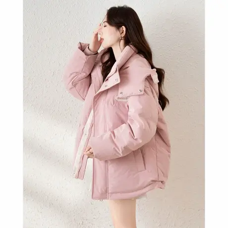 唐狮短款白色连帽羽绒服女2024新款休闲冬装白鸭绒舒适羽绒外套商品大图