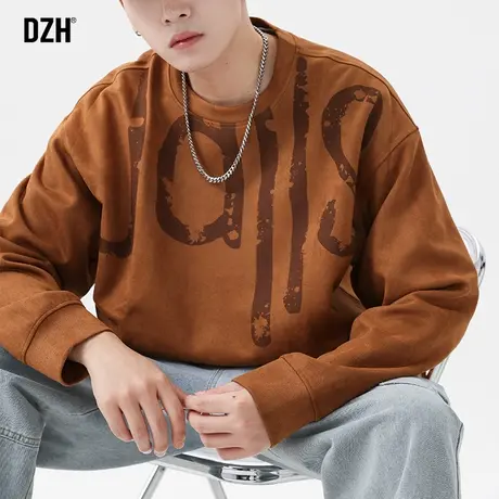 男士美式复古麂皮绒卫衣男春秋潮牌oversize痞帅外套休闲长袖上衣商品大图