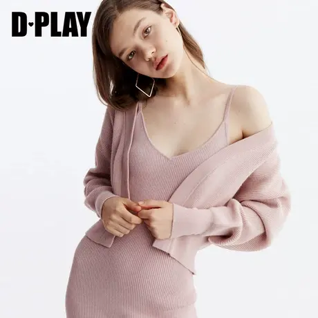 DPLAY德帕拉早秋新品灰粉色修身短款淑女外搭长袖针织小开衫商品大图
