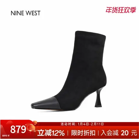 奥莱专供Nine West/玖熙尖头细跟弹力瘦瘦靴女高跟短靴时装靴女鞋图片
