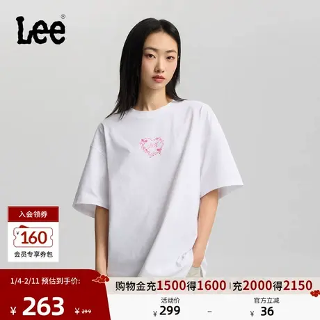 Lee26春夏新品宽松版圆领丝带框架图案女短袖T恤休闲LWT0122944LE图片