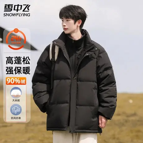 雪中飞立领羽绒服男款2025新款冬季假两件宽松鸭绒防寒保暖外套商品大图