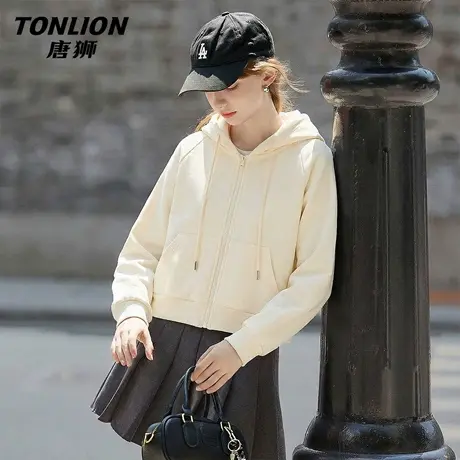 唐狮官方短款卫衣外套女春秋款2026新款女士宽松显瘦开衫上衣女VB图片