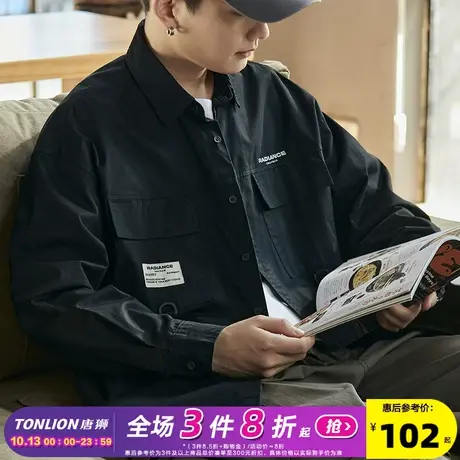唐狮春秋季美式重磅工装衬衫外套男长袖复古休闲衬衣户外百搭外套商品大图