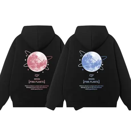 秀洛粉月亮nasa衣服星球情侣装秋冬加绒款连帽卫衣外套宽松打底商品大图