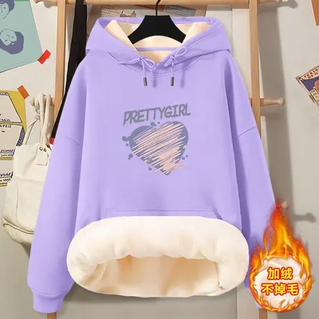 女士加绒卫衣女秋冬女装超火2023年新款冬季加厚女款连帽外套上衣商品大图