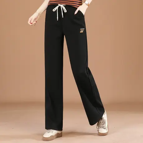 韩潮袭人刺绣运动裤女阔腿裤2023新款春装松紧腰拖地卫裤休闲裤子图片