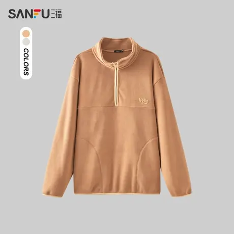 三福2023冬男士撞色英文半拉链立领卫衣 时尚宽松上衣男477954商品大图