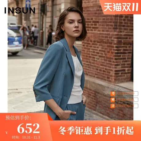 恩裳夏季七分袖腰带收腰薄款职业西装外套女设计感小众商品大图