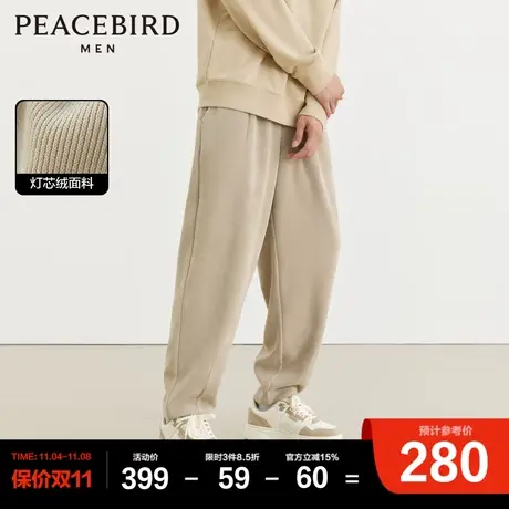 【灯芯绒】太平鸟男装 卡其卫裤男2023年冬季新款潮流锥形休闲裤商品大图